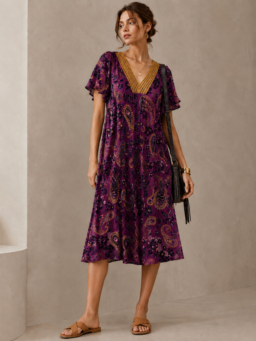 Piper & Scoot Burnout Velvet Tunic Dress Medium Boho Luxury Coastal Modest